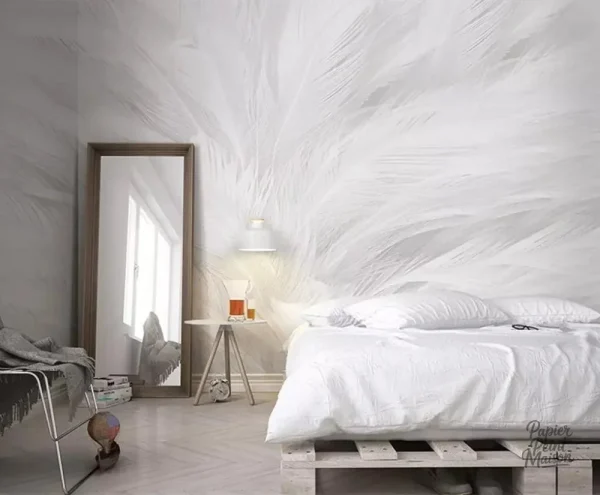 Beau papier peint à motif plume élégant et raffiné