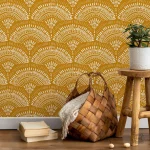Papier peint Bohème Chic jaune moutarde pour décoration intérieure