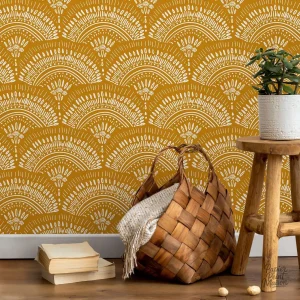 Papier peint Bohème Chic jaune moutarde pour décoration intérieure