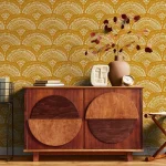Design bohème élégant en papier peint jaune moutarde