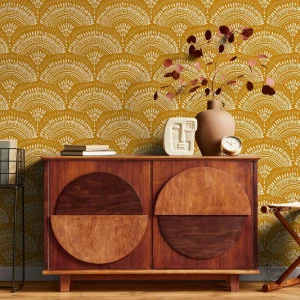 Design bohème élégant en papier peint jaune moutarde