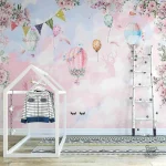 Papier peint chambre bébé fille avec motifs doux et colorés