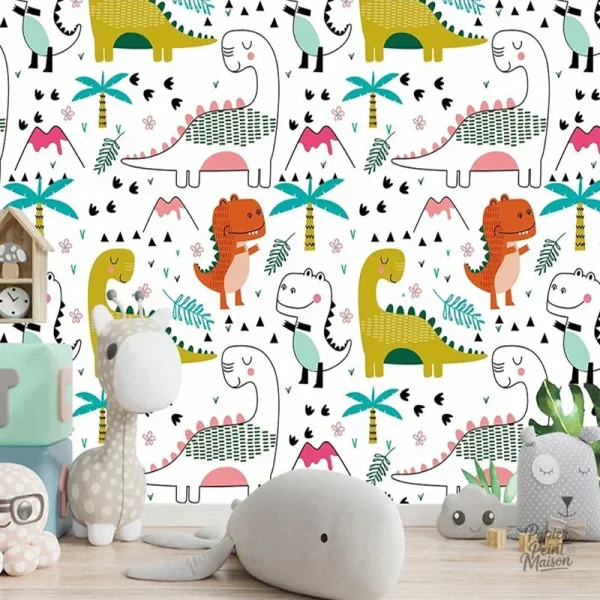 Papier peint dinosaure pour décoration murale ludique