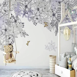 Papier peint fleuri avec motifs de fleurs colorées