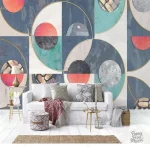 Papier peint abstrait bleu avec motifs modernes et stylisés
