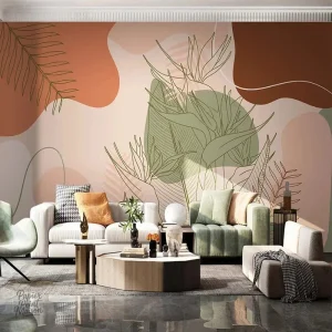 Papier peint abstrait terracotta avec motifs modernes