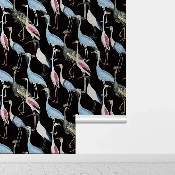 Papier peint design floral avec motifs d'oiseaux classiques