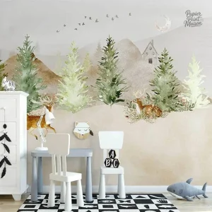 Papier peint animaux forêt, décor naturel et sauvage
