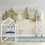 Papier peint forêt avec motifs d'animaux, ambiance sereine
