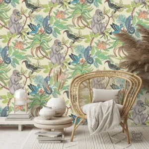 Papier peint animaux jungle coloré et vibrant