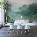 Papier Peint forêt avec motifs d'arbres verts
