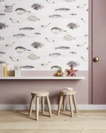 Papier peint scandinave décoré de poissons colorés