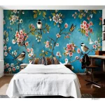 Papier peint décoratif avec motifs d'oiseaux en couleurs