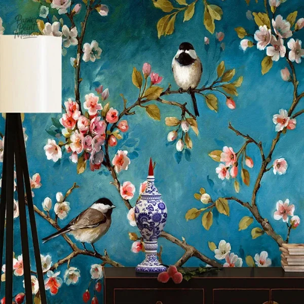 Papier peint avec motifs d'oiseaux pour un intérieur naturel