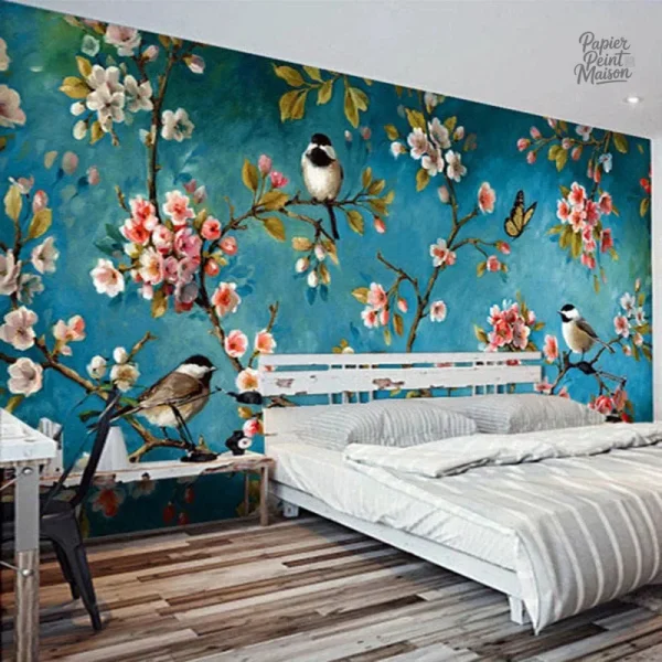 Décoration murale oiseaux, papier peint au design élégant