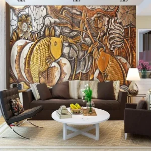 Papier peint décoratif avec motifs de poissons colorés