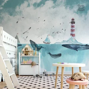 Papier peint baleine pour décoration de chambre