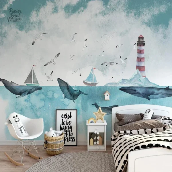 Motif baleine en papier peint pour chambre d'enfant