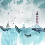 Papier peint design baleine pour ambiance marine