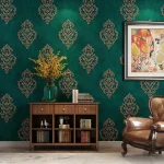 Papier peint baroque vert au motif élégant et raffiné