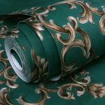 Papier peint baroque, vert, style classique et sophistiqué