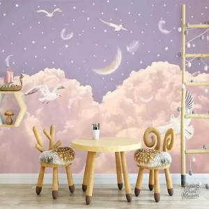 Papier peint fille pour chambre bébé, design doux et coloré