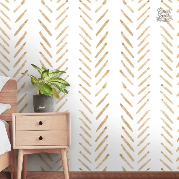 Design bohème en papier peint beige, idéal pour salons