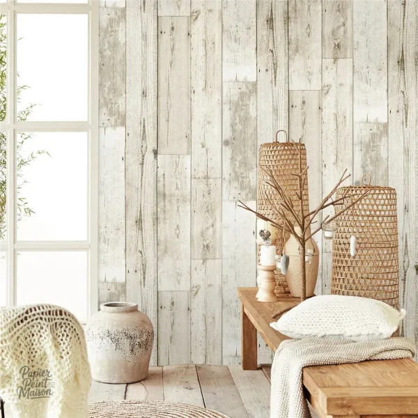 Papier peint bois clair au design naturel et élégant