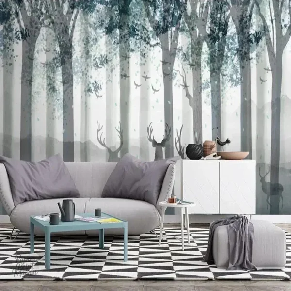 papier-peint-cerf-foret-1 Papier peint Cerf dans une ambiance forestière