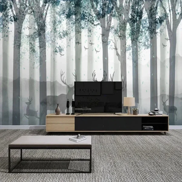 Papier peint décoratif avec motifs de cerfs en forêt
