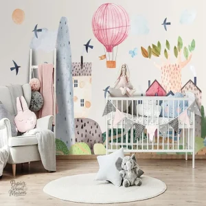 Papier peint pour chambre bébé fille, design doux et coloré