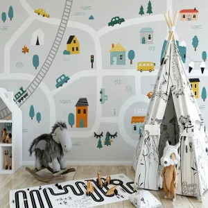 Papier peint enfant avec motifs automobiles