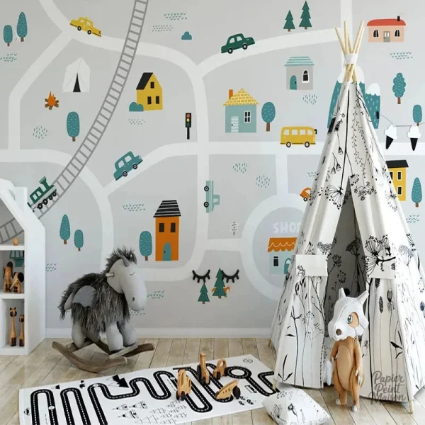 Papier peint enfant avec motifs automobiles