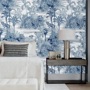 Papier peint tropical avec motifs de feuillage vibrant