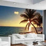 Papier peint palmier coucher de soleil pour une ambiance tropicale