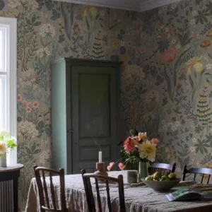 Papier peint décoratif végétal avec motifs de fleurs