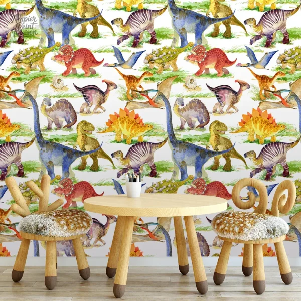 Papier peint bébé avec motifs de dinosaures