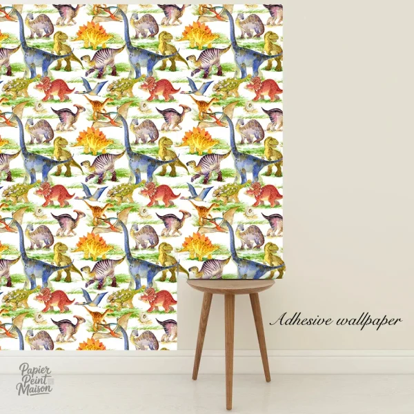 Papier peint enfantin avec thèmes de dinosaures