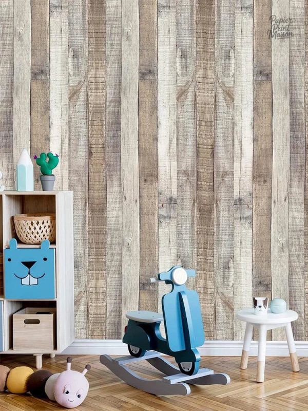 Papier peint effet bois naturel pour décoration intérieure