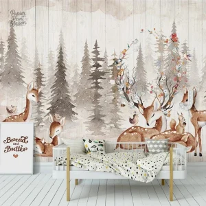 Décor mural enfant, forêt enchantée pour espace ludique
