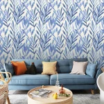 Papier peint feuillage bleu élégant pour décoration intérieure
