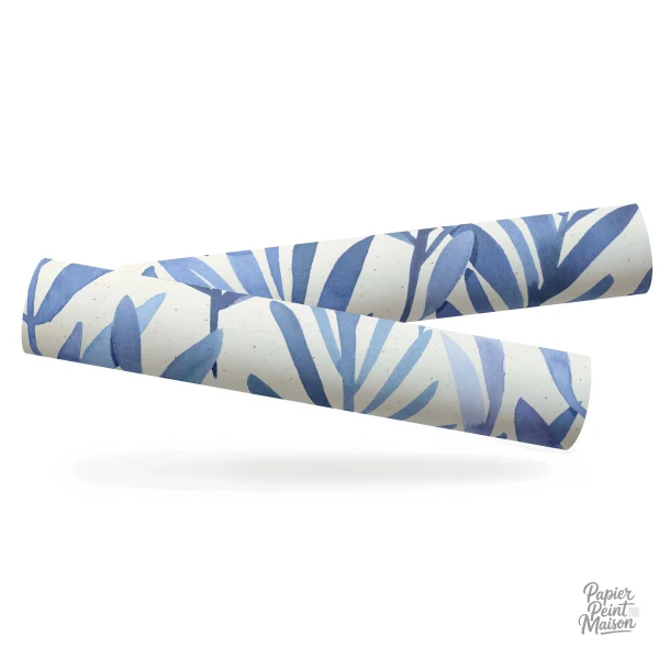Papier peint inspiré de la nature avec un design feuillage bleu