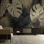 Papier peint feuillage doré élégant pour décoration intérieure