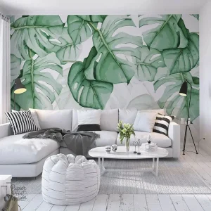Papier peint feuillage vert