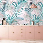 Papier peint style exotique feuille de palmier