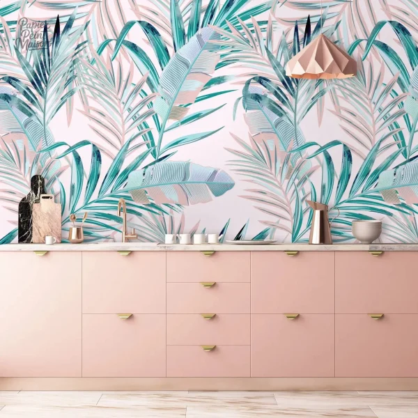 Papier peint style exotique feuille de palmier