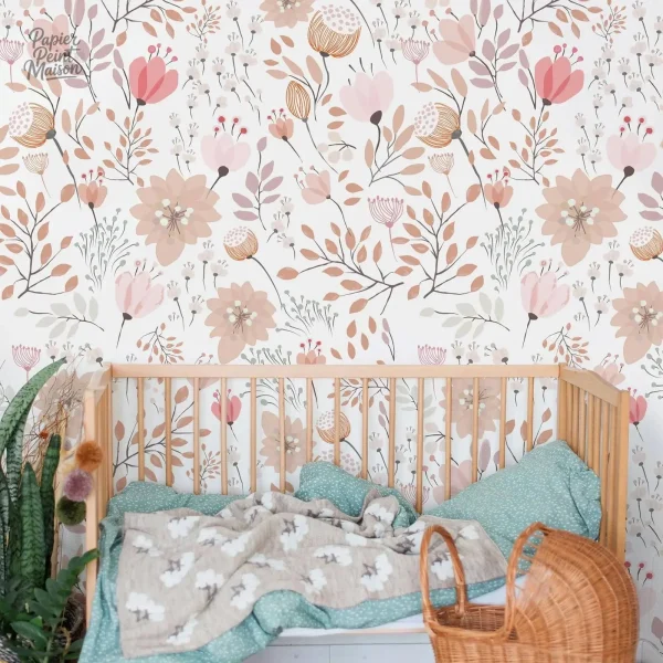 Papier peint floral aux motifs délicats pour enfants