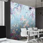 Papier peint fleuri avec motifs d'oiseaux colorés