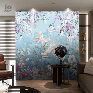 Papier peint intissé avec design floral et aviaire