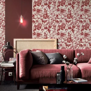 Papier peint rose aux motifs floraux pour décoration intérieure